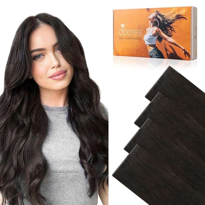 DOORES Invisi Edge Tape in Wide Hair Extensions Human Hair, Dark Brown 4PCS Injection Tape ins 20g 14 Inch, Virgin Human 3 Inch Wide Injected Extensions Invisible
