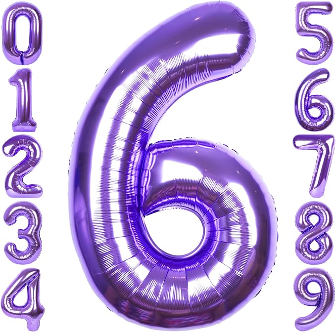 RainbowQ Purple 6 Balloon Number 40 Inch 0-40 Foil Large Balloons | Big Mylar 6 by RainbowQParty