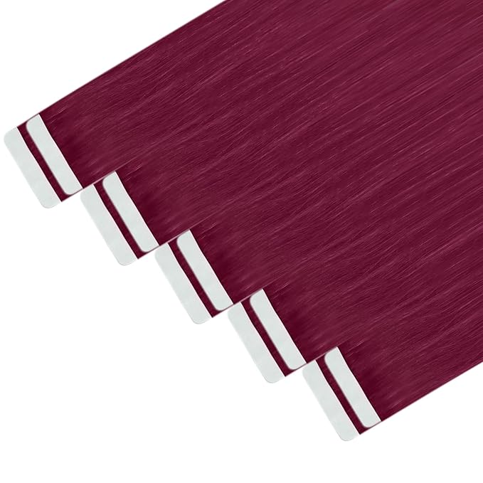 YoungSee Tape in Hair Extensions Magenta Human Hair Tape in Extensions Rosein 16 Inch Tape Ins Human Hair Extension Colored 10pcs 25g for Cosplay