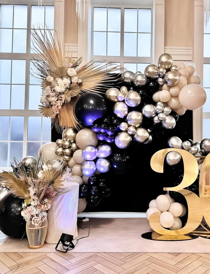 Black and Silver Balloons Garland Arch Kit, Party Decor | Silver Black White - Image 5