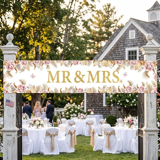 Mr And Mrs Wedding Decor Banner Decorations Party Hanging Sign | Reusable - Image 4