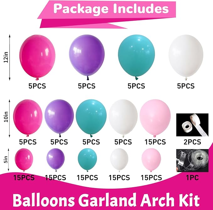 HILAVO Pink Purple Balloon Arch Kit 130 Pcs Blue Purple Pink Party Balloons - Image 2