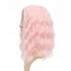 FAELBATY Light Pink Wigs For Women Curly Wavy Synthetic Women Girl's Wig Pure Pastel Cosplay Costume Halloween Wigs (14" Light Pink)