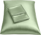 BLISSFORD Satin Pillowcase with Zipper, for Hair and Skin Care, Feels Soft and Cool Like a Silk Pillowcase, Satin Pillow Cases 2 Pack, Slik Pillow Cover, Sage Green - Queen Size - Set of 2