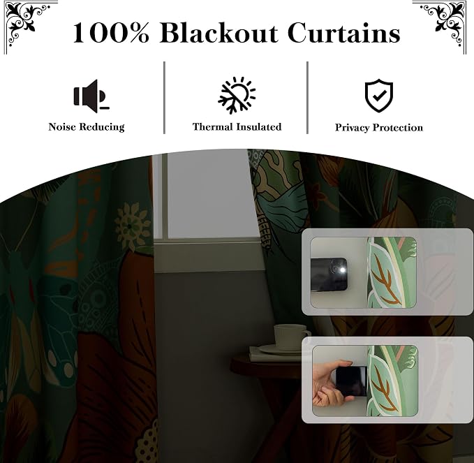 Tyrot Sage Green Boho Floral 100% Blackout Curtains - Image 3