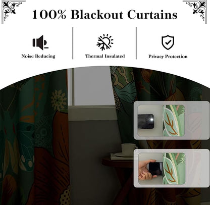 Tyrot Sage Green Boho Floral 100% Blackout Curtains - Image 3