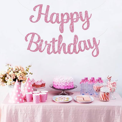BEISHIDA Glitter Pink Happy Birthday Banner Party Decoration NO DIY, 10Feet | - Image 6
