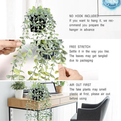2Pcs Fake Hanging Plants with Pot Eucalyptus Leaves Fake Vines | UV Resistant - Image 4