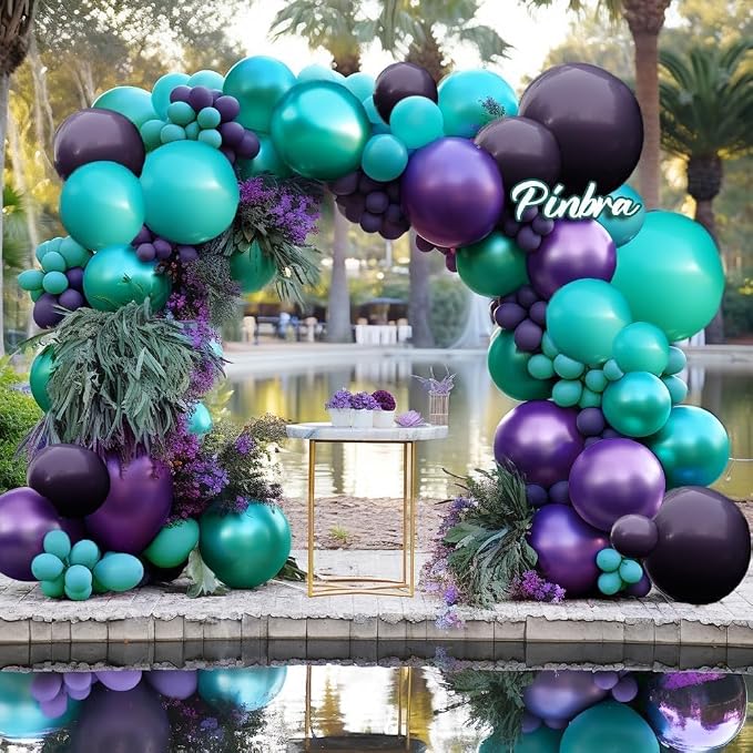 Purple Teal Balloon Garland Double Stuffed Dark Purple Blue Turquoise Green - Image 2