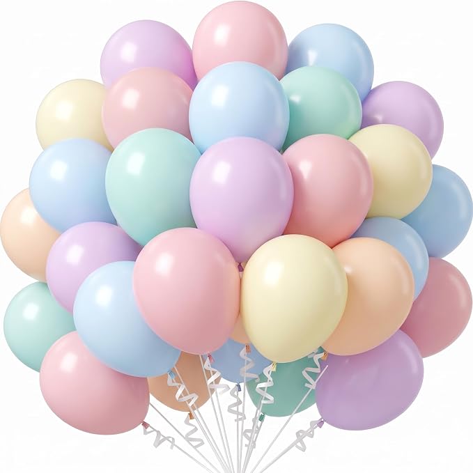 Pastel Balloons Macaron 12 Inch Pink Blue Green Purple Orange Yellow Latex by Jobkoo