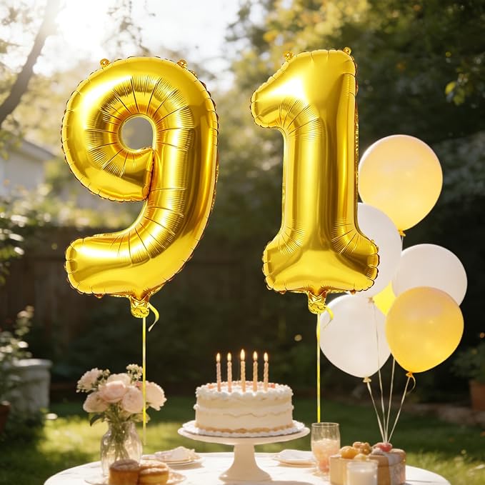 40 Inch Number 91 Balloons for 91st Birthday Party Decorations, 0-100 Gold - Image 3