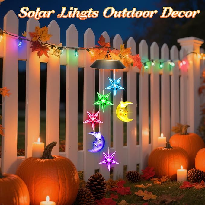 Winzwon Solar Lights Outdoor Moon Star Wind Chimes - Image 3