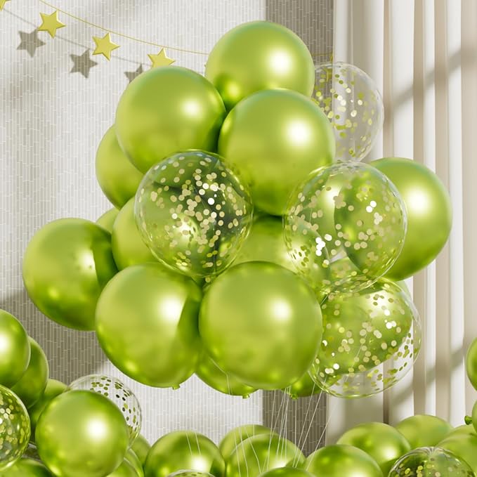 RainbowQ Metallic Lime Green Balloons 55Pcs 12 Inch Confetti Helium Party | by RainbowQParty