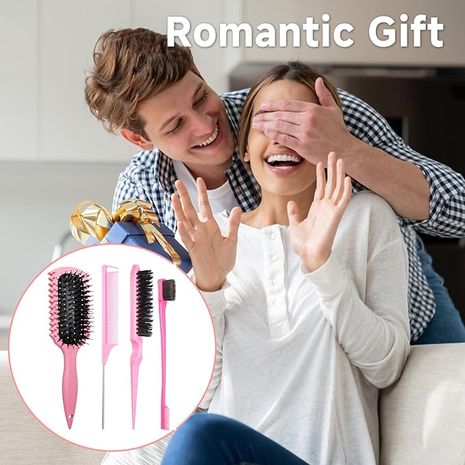 Curl Defining Brush, Curly Hair Brush Products With 3 Pcs Slick Back Hair Brush Set Bristle Brush Edge Control Teasing Comb for women (Purple)