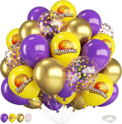 Purple Gold and Yellow Balloons, 12 Inch Printed Basketball Balloon and by FEYG