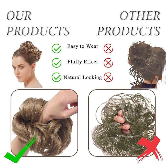 Large Messy Bun Hair Piece Curly Synthetic Extensions Scrunchies Fake Chignon Updo Hairpieces for Women Bronde Balayage