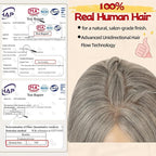 Rich Choices Human Hair Toppers for Women-100% Real Remy Hair Topper No Bang-Upgraded 150% Density 9 * 12CM Lace Base-Clip in Hairs Topper for Thinning Hairs-10Inch #G3 Salt and Pepper Grey