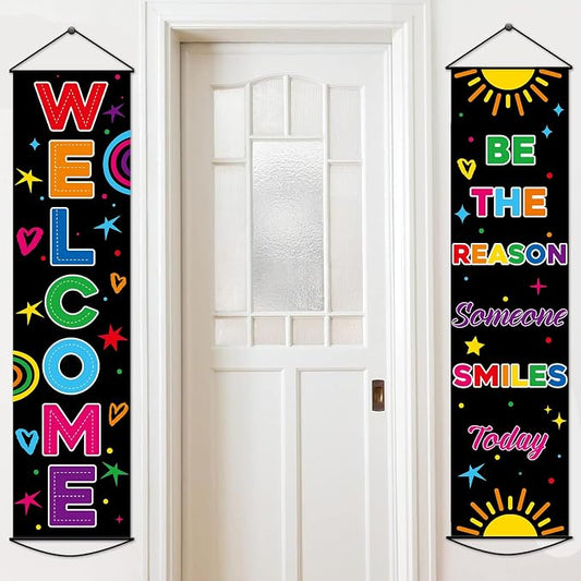 2 PCS Colorful Welcome Banner for Classroom Door Decorations Back to School by gisgfim
