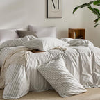 JELLYMONI 100% Natural Cotton Striped King Pillowcases Set, 2 Pack White with Thin Gray Vertical Stripes Pattern Printed Pillow Covers with Envelope Closure (Pillows are not Included)