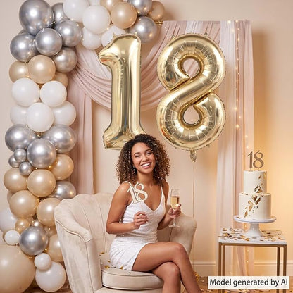 White Gold Number 18 Balloon 40 Inch, Champagne Foil Adult Decoration | - Image 6