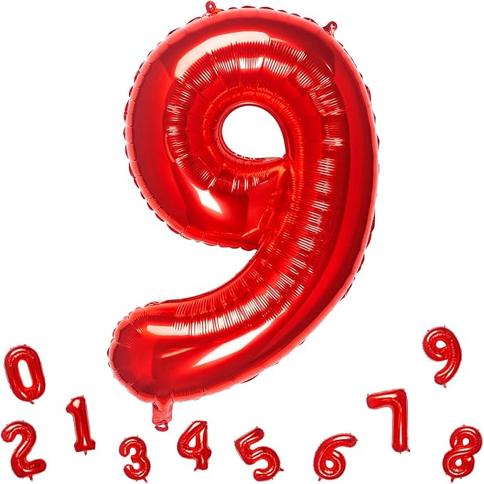 32 inch Red Number 9 Balloon by MEIDUOCO
