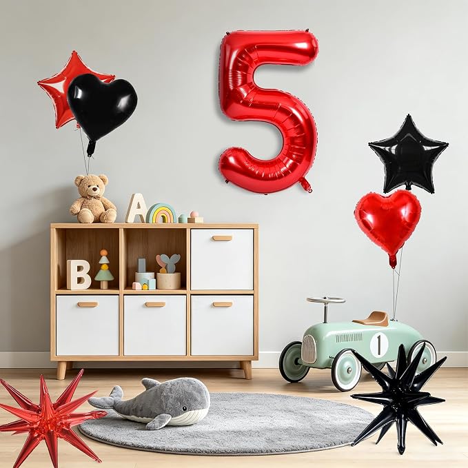 TONIFUL 5th Birthday Balloons Kit 40 Inch Red Large Number 5 Foil Balloon | - Image 4