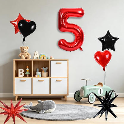 TONIFUL 5th Birthday Balloons Kit 40 Inch Red Large Number 5 Foil Balloon | - Image 4