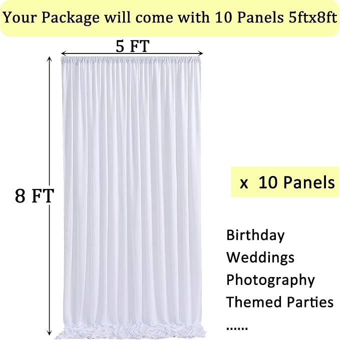 50ft x 8ft Wrinkle Free White Backdrop Curtains - Image 5