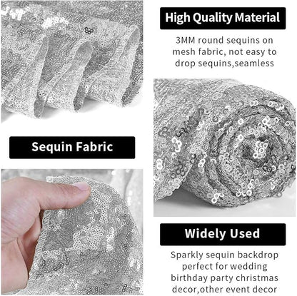 Hahuho Silver Sequin Backdrop Curtain, Party Decoration（4 Panels, 2FT x 8FT - Image 3
