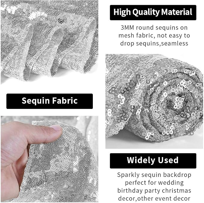 Hahuho Silver Sequin Backdrop Curtain, Party Decoration（2 Panels, 2FT x 8FT - Image 3