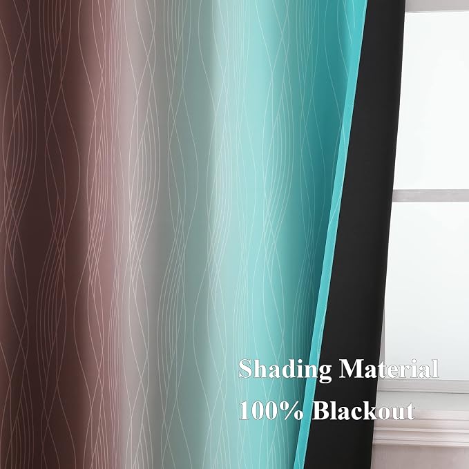 Teal and Brown Blackout Curtains 54 Inch Length, Light Blocking Gradient - Image 5