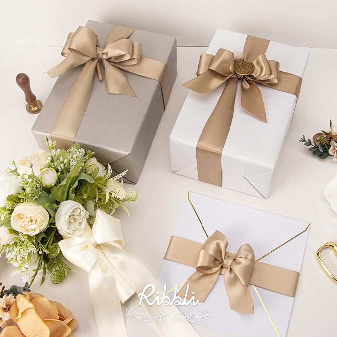 Ribbli Champagne Satin Ribbon 1-1/2 Inch x 4 Rolls Total 40 Yards-Ivory - Image 4