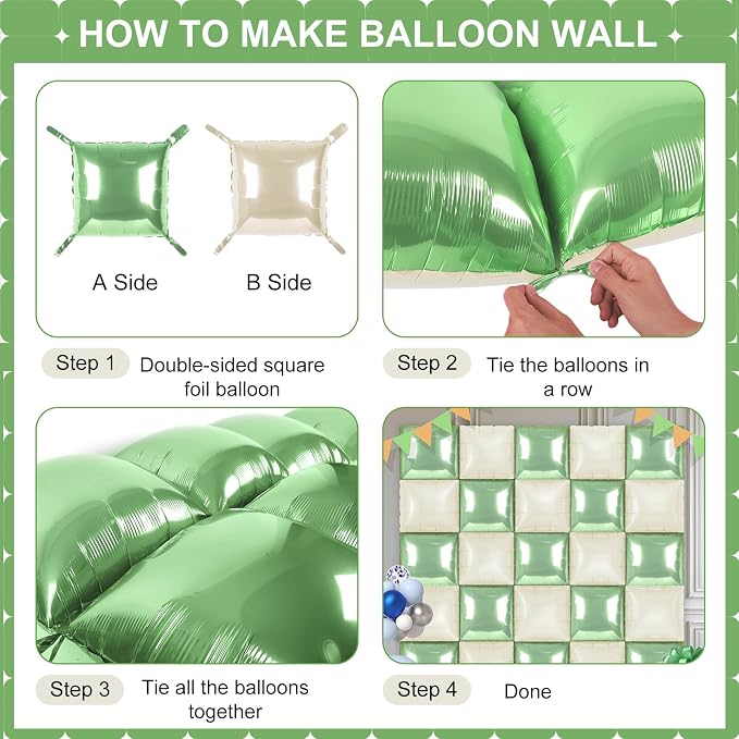 Mint and MilkWhite Square Foil Balloons 25 Pcs Metallic Mint and MilkWhite - Image 3