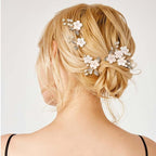 8Pcs Gold Bridal Wedding Hair Pins,White Flower Leaf Hair Piece Pearl Rhinestone Hair Clips,Hair Accessories for Women Brides Bridesmaid