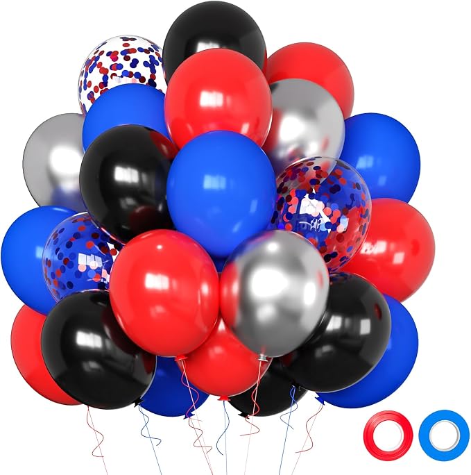 50pcs 12 Inch Black Red and Blue Balloons by Qmraercu