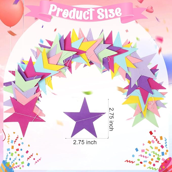 Spakon 65 Feet Glitter Star Paper Garland Banner Hanging Decoration Star - Image 3