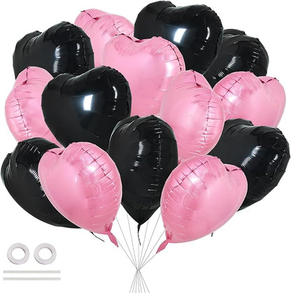 TONIFUL 30 Pcs Pink Black Heart Balloons 18 Inch Heart Shape Foil Balloon | by TONIFUL