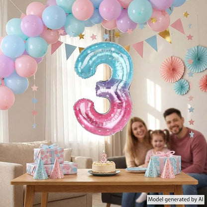 40 Inch Pink Blue Number 3 Balloon, Large Gradient Pink Blue Mylar Foil Number - Image 5