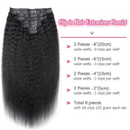 Seamless Kinky Straight Clip In Hair Extensions Invisible PU Weft Kinky Straight Clip Ins Human Hair Extensions 8pcs with 18Clips Per Set 120g(20inch,Natural Black)
