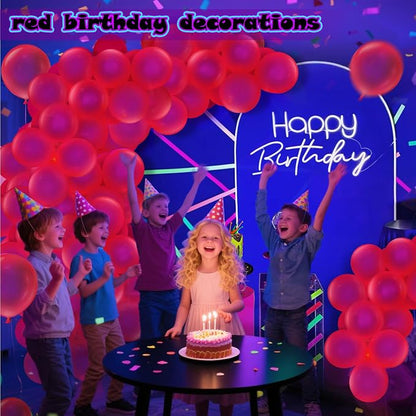 100 Pcs UV Neon Red Balloons 12 inch Neon Party Supplies, Glow in the Dark - Image 7