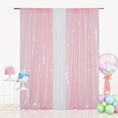 Eternal Beauty Pink Sequin Backdrop Curtains, 2 Panels 2x8FT | 3mm Sparkle by EternalBeauty