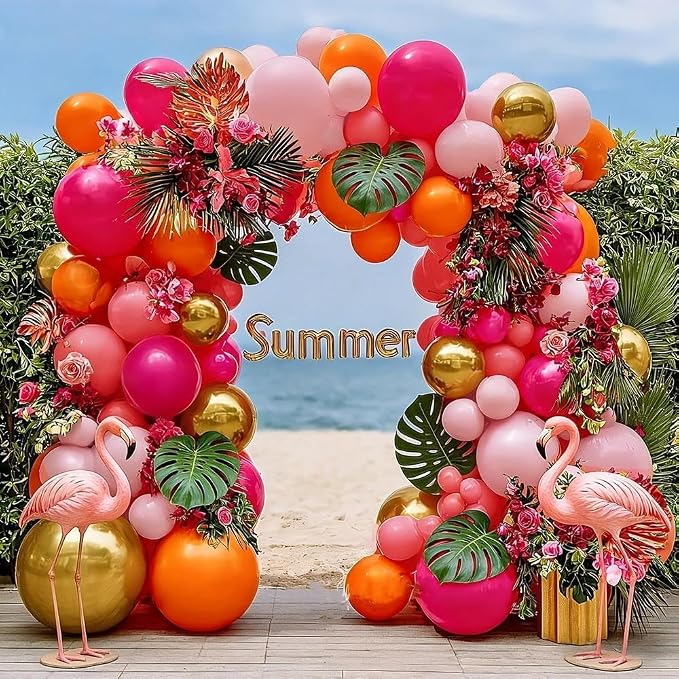 Pink Orange Balloon Garland Double Stuffed Hot Pink Orange Gold Metallic Pastel - Image 6