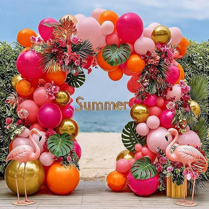 Pink Orange Balloon Garland Double Stuffed Hot Pink Orange Gold Metallic Pastel - Image 6