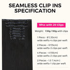 Lashey Seamless Clip in Hair Extensions Human Hair 130g 9pcs #1 Jet Black Light Yaki Straight 14 Inch Clip in Hair Extensions Full Pack with Soft PU Invisi Edge