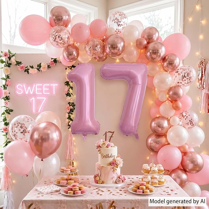 Pearlescent Pink Number 17 Balloon 40 Inch, Shiny Foil - Image 6