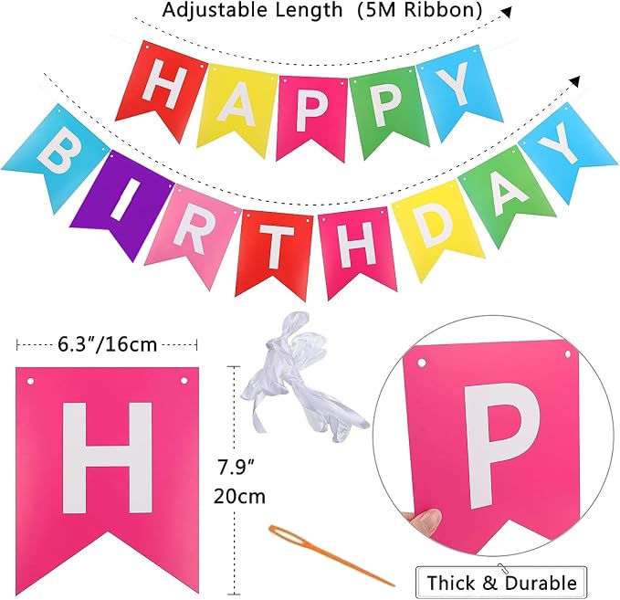 Rainbow Happy Birthday Banner Colorful Birthday Flag Bunting - Image 3
