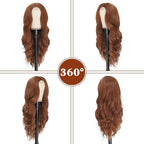 NAYOO Long Auburn Wavy Wig for Women 26 Inch Middle Part Curly Wavy Wig Natural Looking Synthetic Heat Resistant Fiber for Daily Party Use(26Inch Auburn)