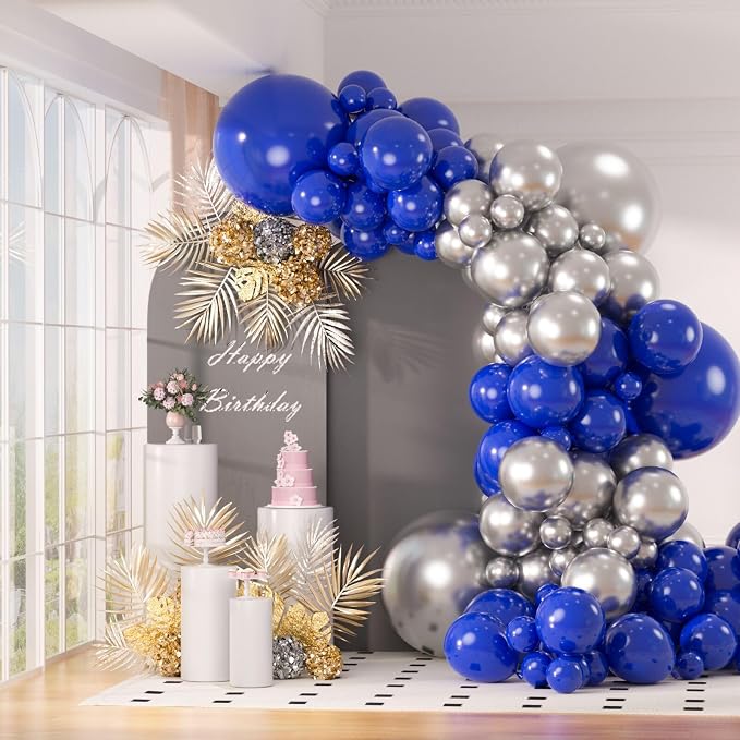 130pcs 8 12 10 5 Inch Royal Blue and Silver Latex Balloons Garland Arch Kit | by OWPFJG