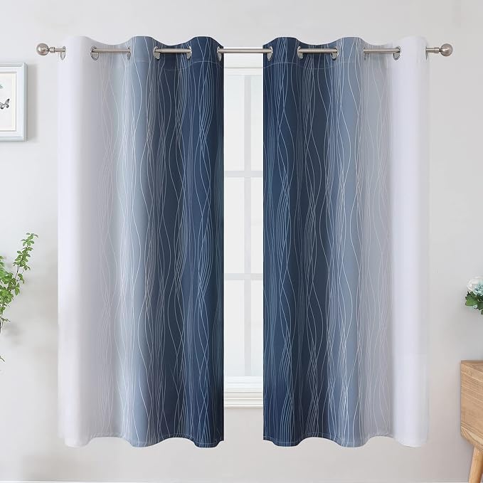 Grayish White and Navy Blue Blackout Curtains - Image 2