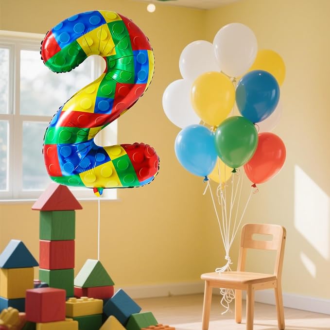 32 Inch Stackable Block Number Balloon – Colorful Brick Building Themed Big - Image 5
